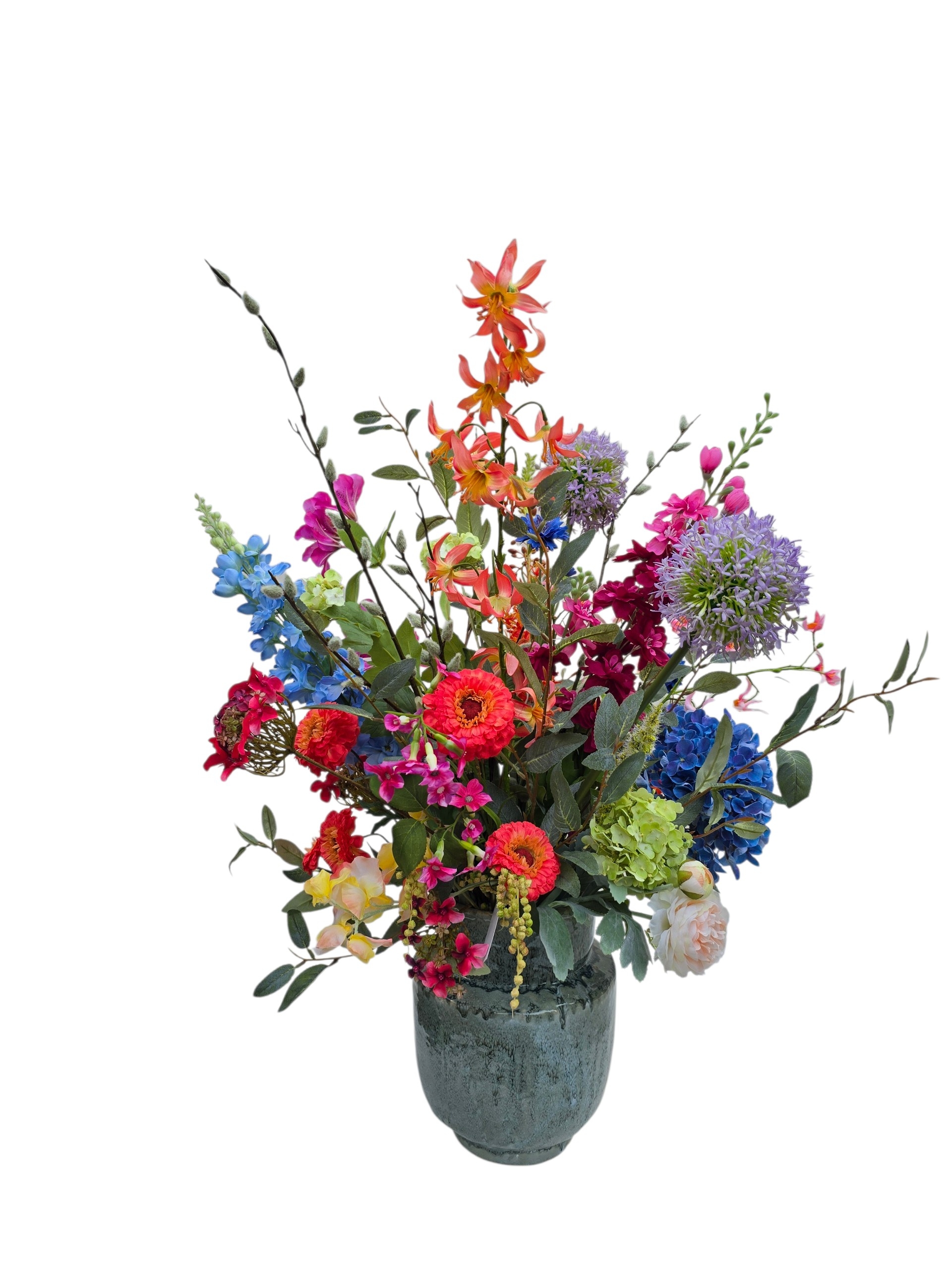 zijdenbloemen bloemstuk in vaas